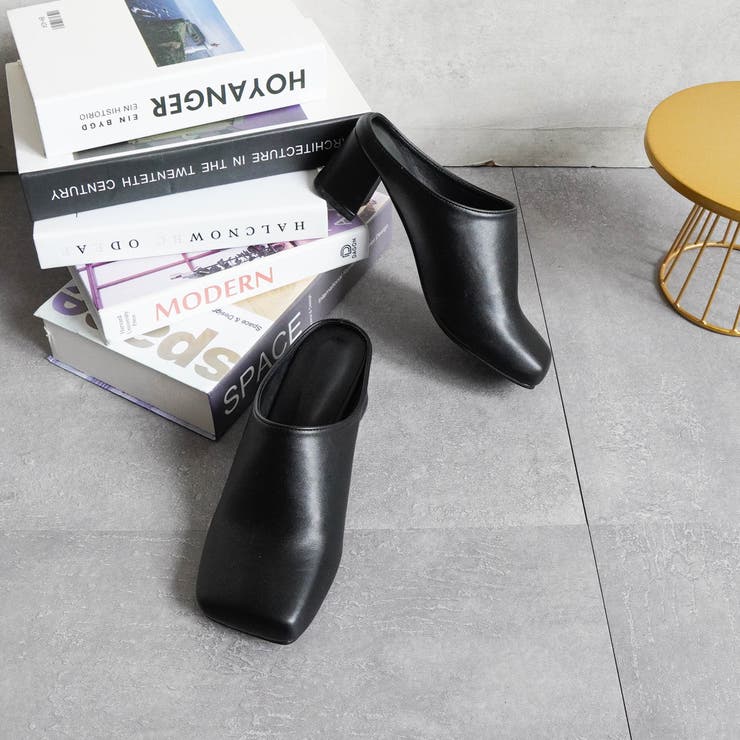 ブラック | スクエアトゥチャンキーヒールミュール | FABBY FABBY.