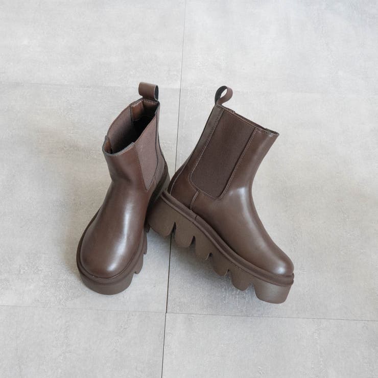 PUブラウン | バルキーソールサイドゴアショートブーツ | FABBY FABBY.