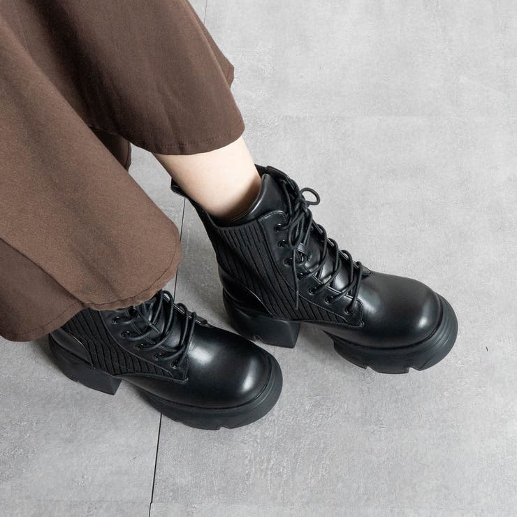 厚底リブニットレースアップショートブーツ | FABBY FABBY. | 詳細画像2 