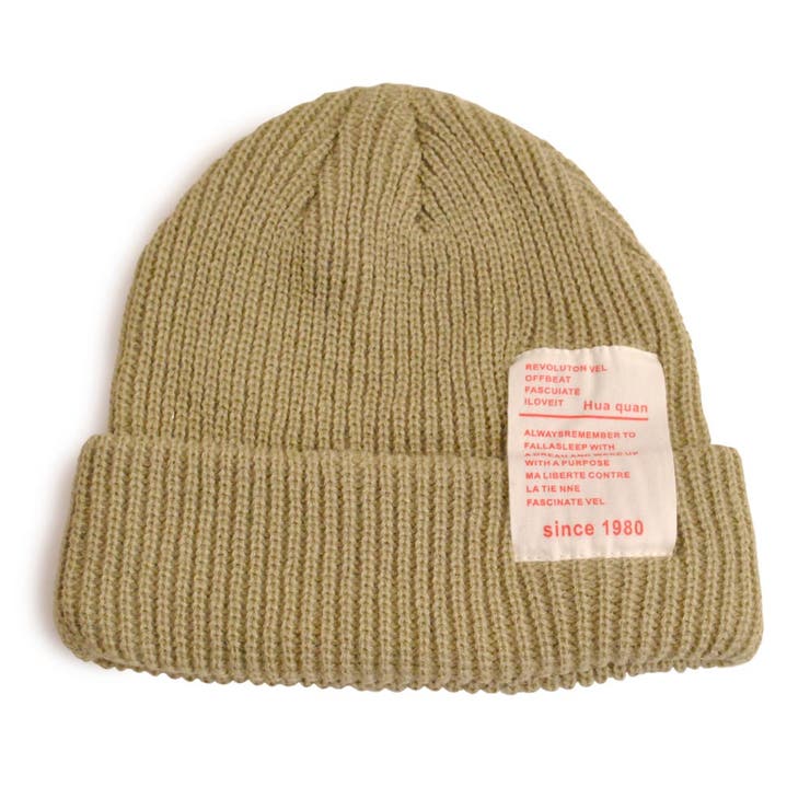 カーキ | ワッペン付きリブ編みニットキャップ ニット帽 帽子 | FACION