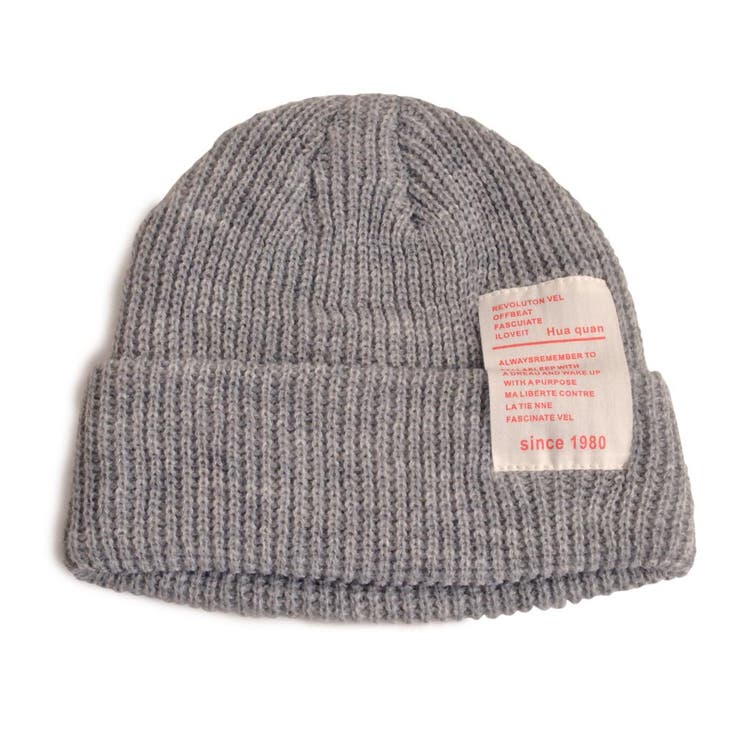 グレー | ワッペン付きリブ編みニットキャップ ニット帽 帽子 | FACION