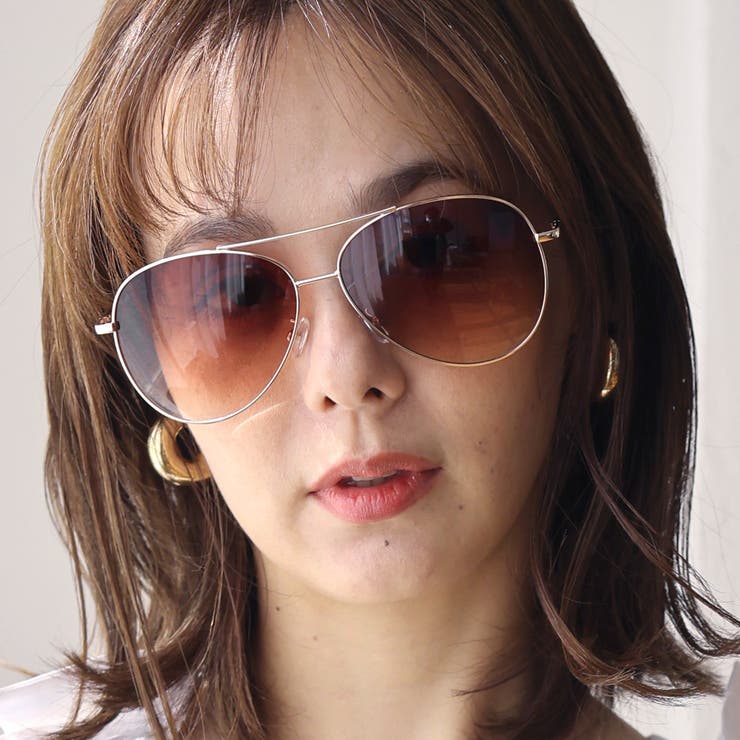 COL.3 ゴールド/ブラウンハーフ | ティアドロップ サングラス レディース | FashionBerry