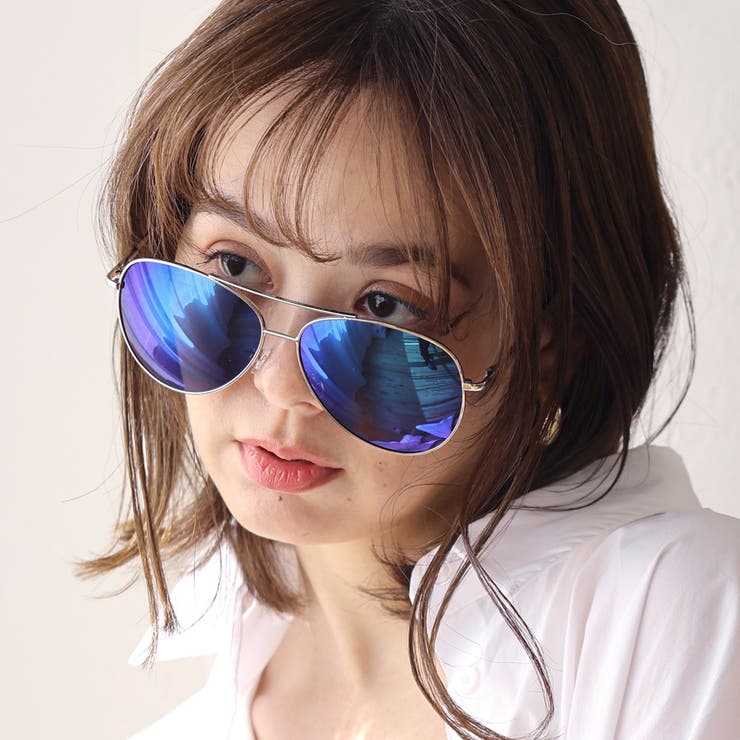 COL.5 シルバー/ブルーリボミラー | ティアドロップ サングラス レディース | FashionBerry