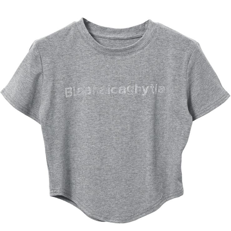 ラインストーン ロゴ ショート丈 ミニ Tシャツ レディース 半袖