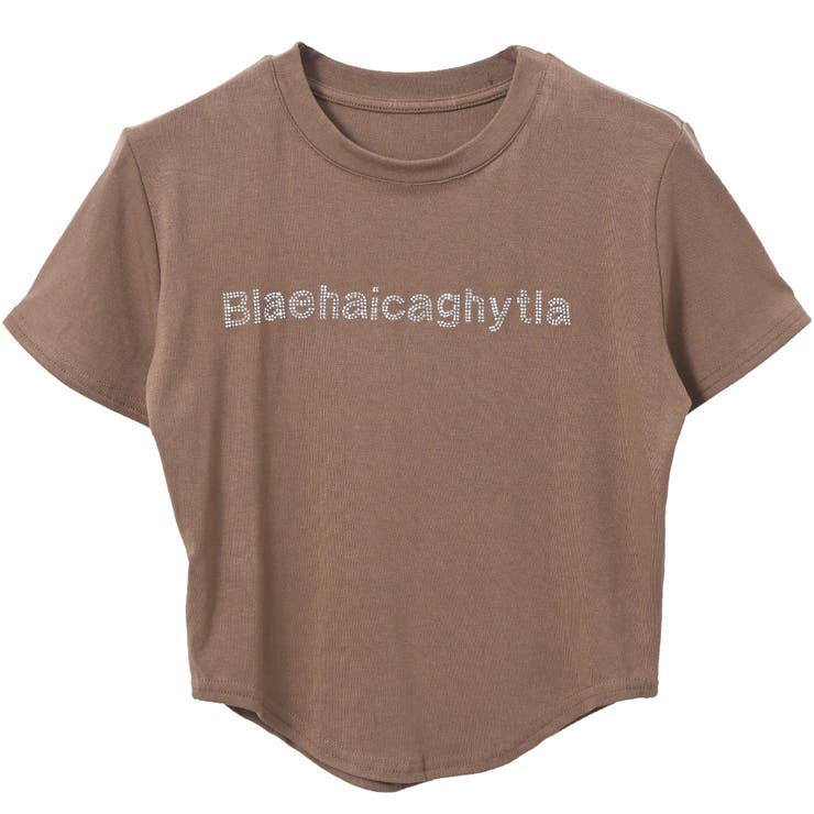 ラインストーン ロゴ ショート丈 ミニ Tシャツ レディース 半袖