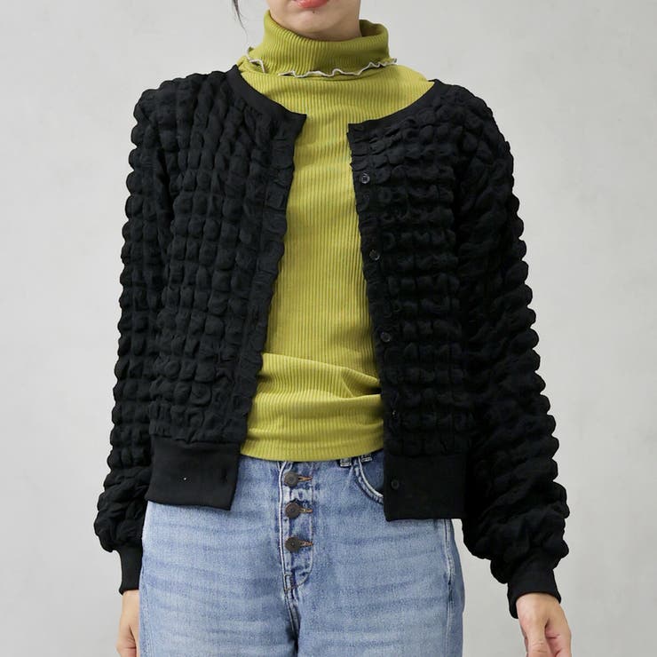 ブラック | ポップコーン トップス ポコポコ カーディガン | FashionBerry