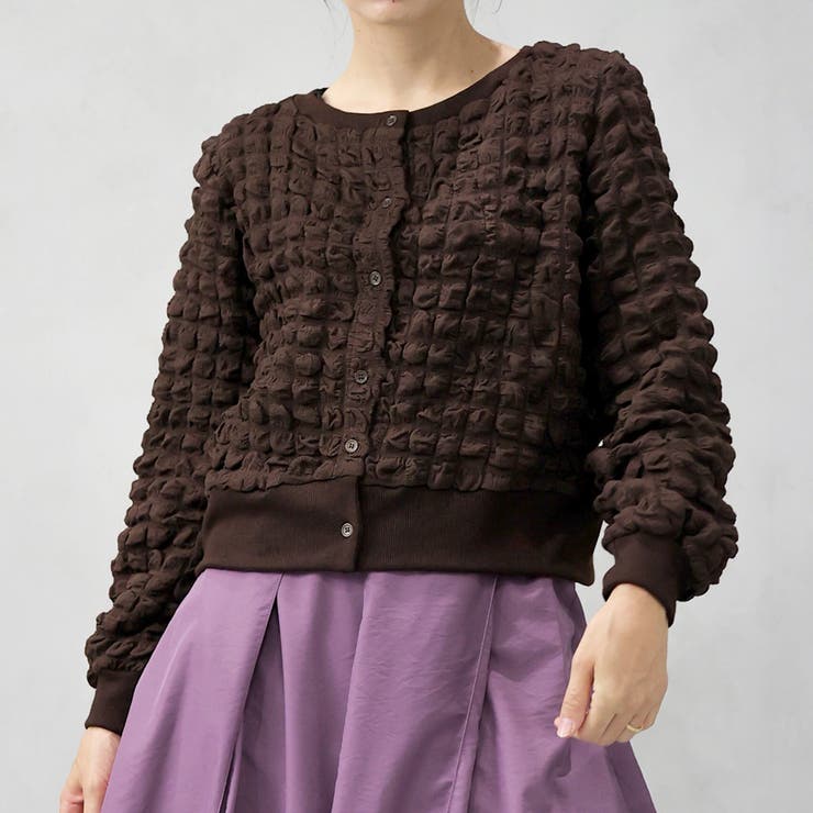 ブラウン | ポップコーン トップス ポコポコ カーディガン | FashionBerry