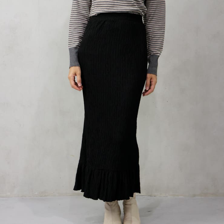 ブラック | ポコポコストレッチマーメイドスカート | FashionBerry
