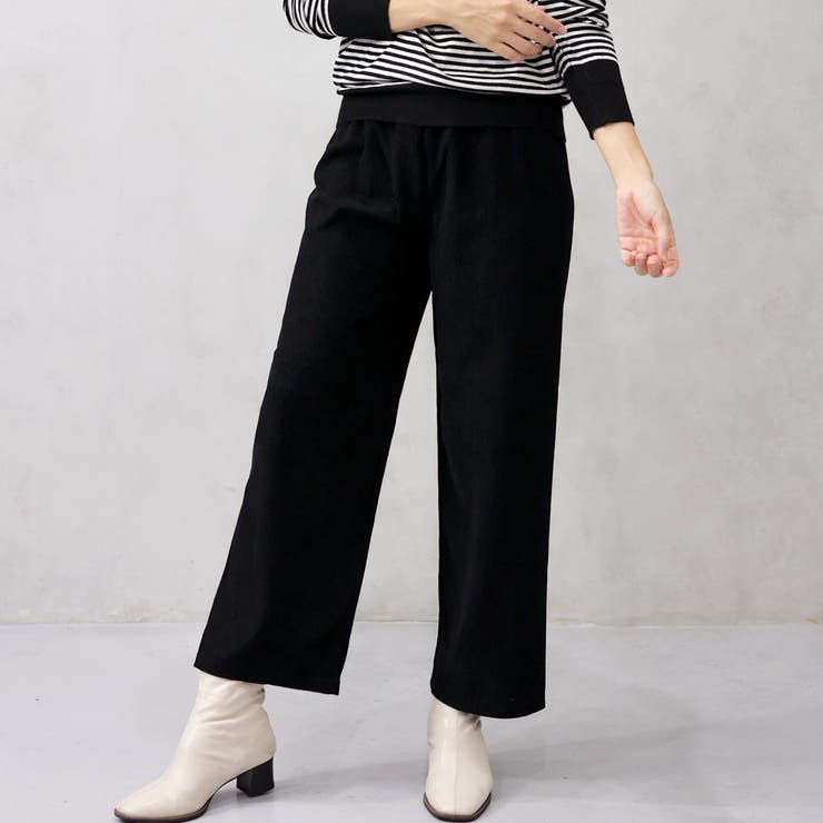 ブラック | 太コールワイドパンツ | FashionBerry