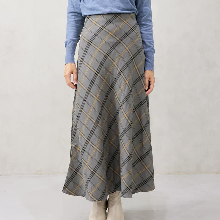 グレー | ヘリンボーンバイアスチェックスカート | FashionBerry