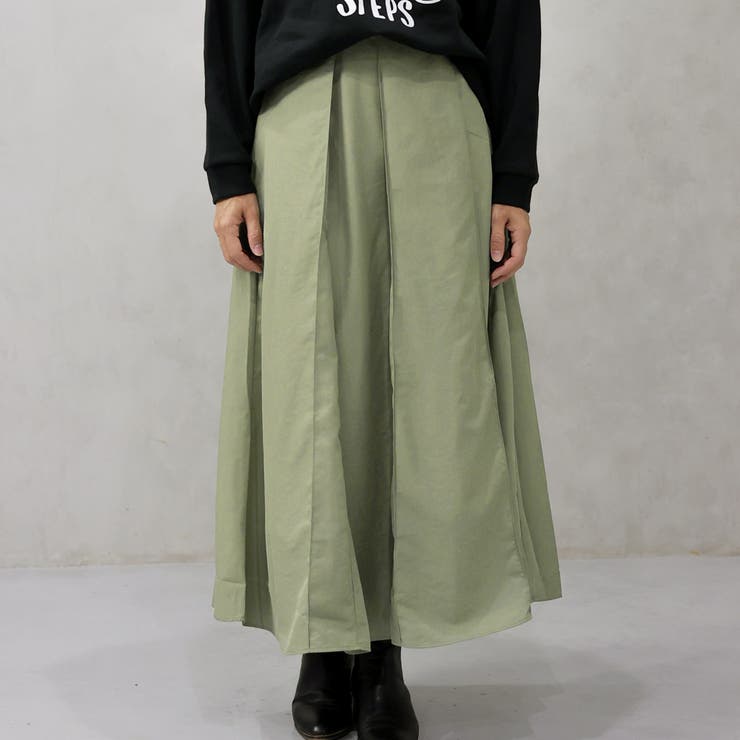 グリーン | ナイロンギャザーロングスカート | FashionBerry