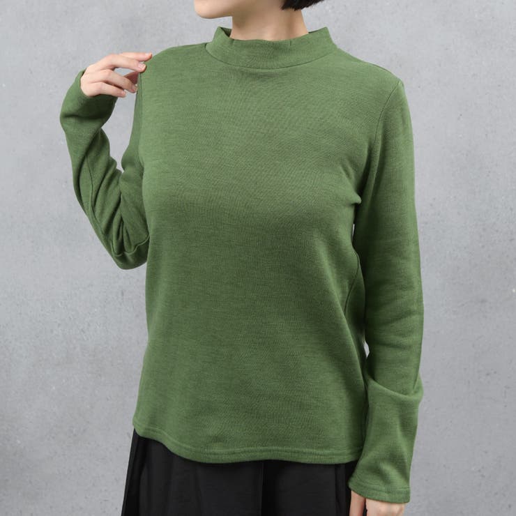 グリーン | プチハイネック アクリル混プルオーバー | FashionBerry