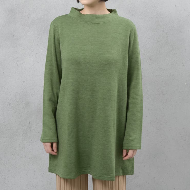 グリーン | プチハイネック アクリル混チュニック | FashionBerry