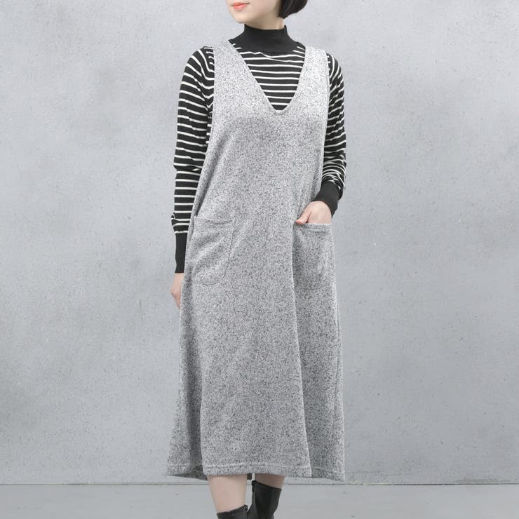 グレー | ゆるてろ素材 ポケット付きジャンパースカート | FashionBerry