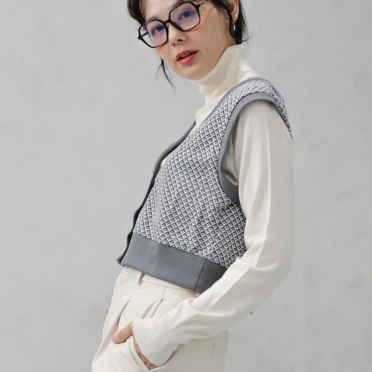 ダイヤ柄ジャガードニットベスト | FashionBerry | 詳細画像13 