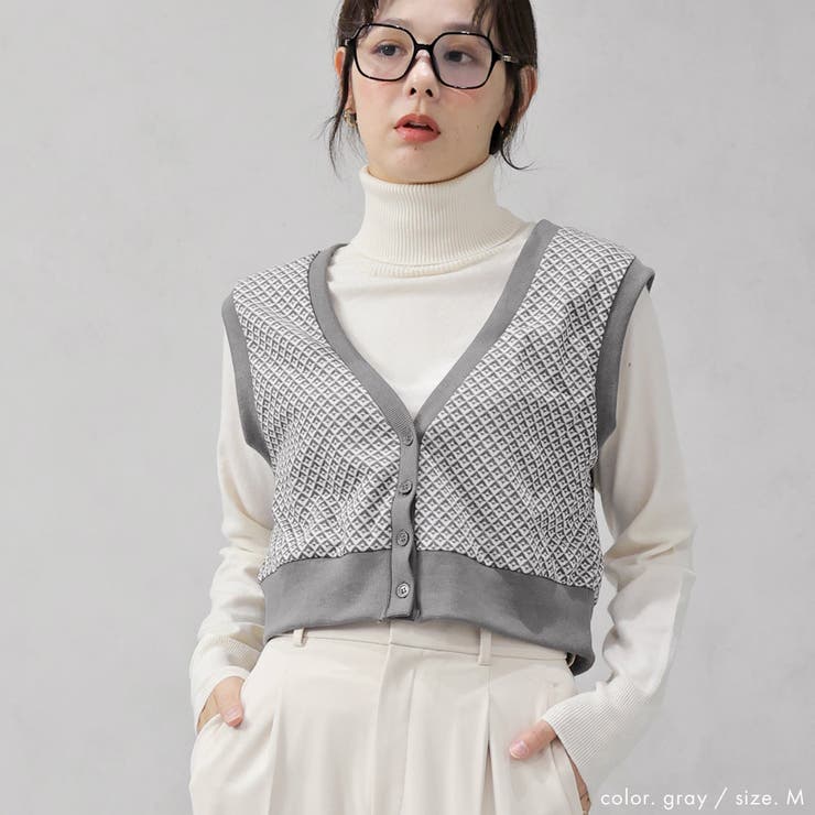 ダイヤ柄ジャガードニットベスト | FashionBerry | 詳細画像4 