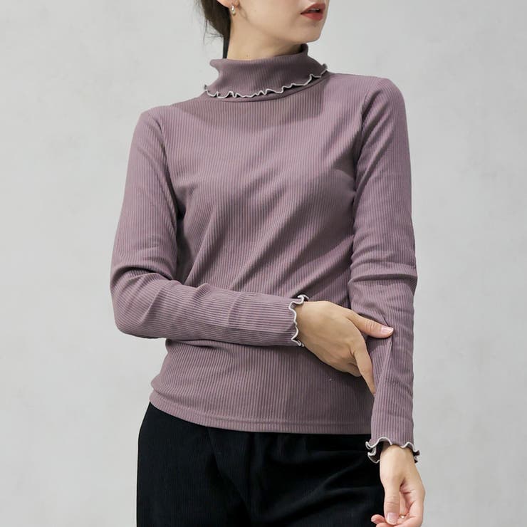 パープル | 配色メローテレコタートルプルオーバー | FashionBerry