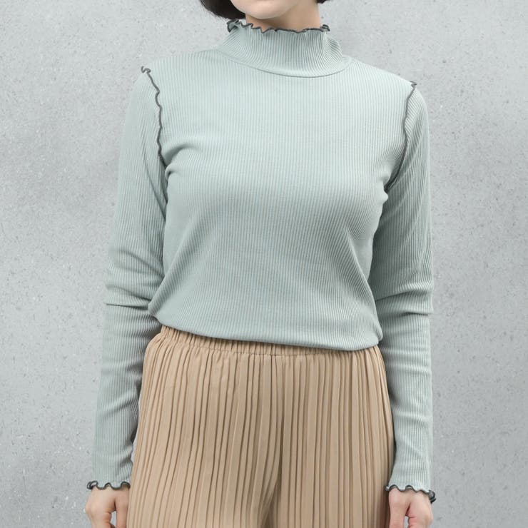 サックス | 配色メローテレコホルターネックプルオーバー | FashionBerry