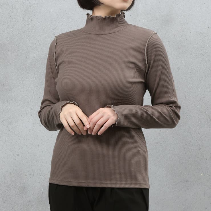 ブラウン | 配色メローテレコホルターネックプルオーバー | FashionBerry