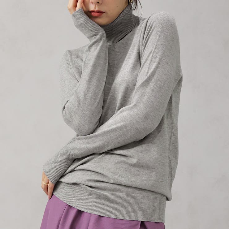グレー | 【洗えるニットシリーズ】もちもちニット タートルネックニット | FashionBerry
