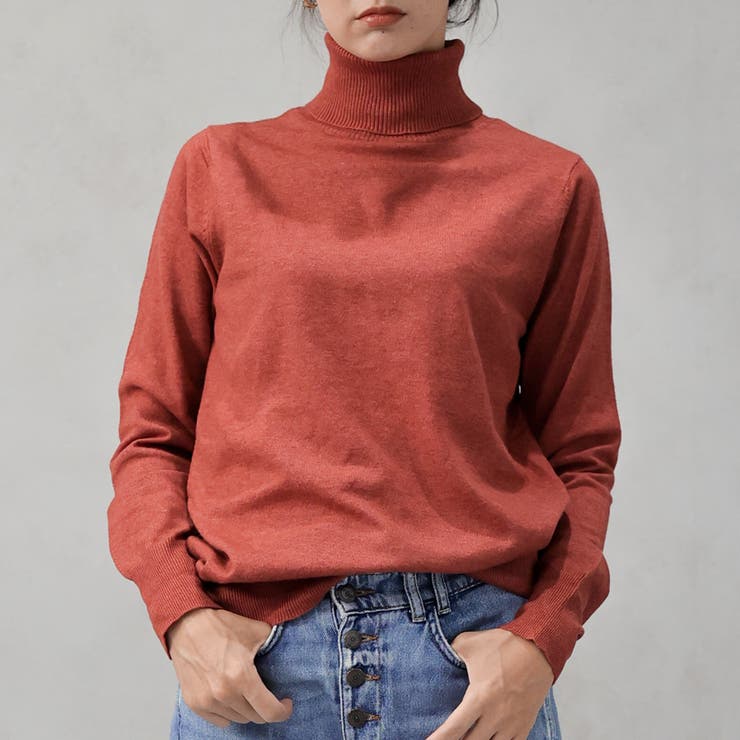 オレンジ | 【洗えるニットシリーズ】もちもちニット タートルネックニット | FashionBerry