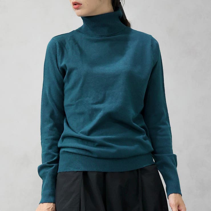 ブルーグリーン | 【洗えるニットシリーズ】もちもちニット タートルネックニット | FashionBerry