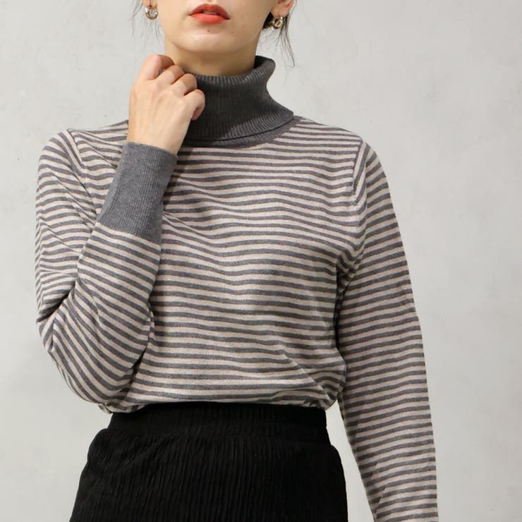 【洗えるニットシリーズ】もちもちニット ボーダータートルネックニット | FashionBerry | 詳細画像10 