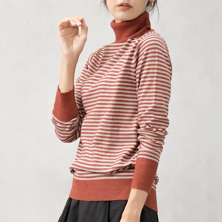 【洗えるニットシリーズ】もちもちニット ボーダータートルネックニット | FashionBerry | 詳細画像18 