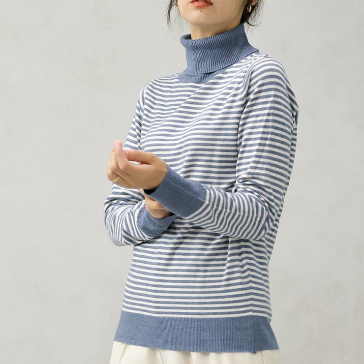 【洗えるニットシリーズ】もちもちニット ボーダータートルネックニット | FashionBerry | 詳細画像22 