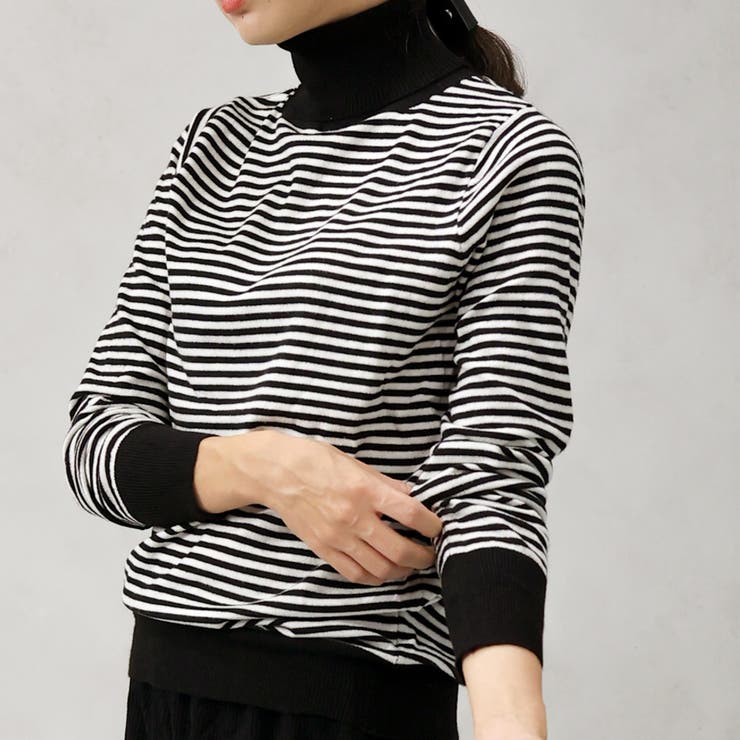 【洗えるニットシリーズ】もちもちニット ボーダータートルネックニット | FashionBerry | 詳細画像5 