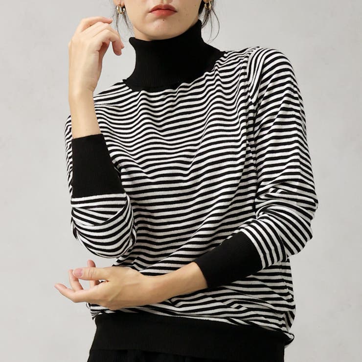 【洗えるニットシリーズ】もちもちニット ボーダータートルネックニット | FashionBerry | 詳細画像6 