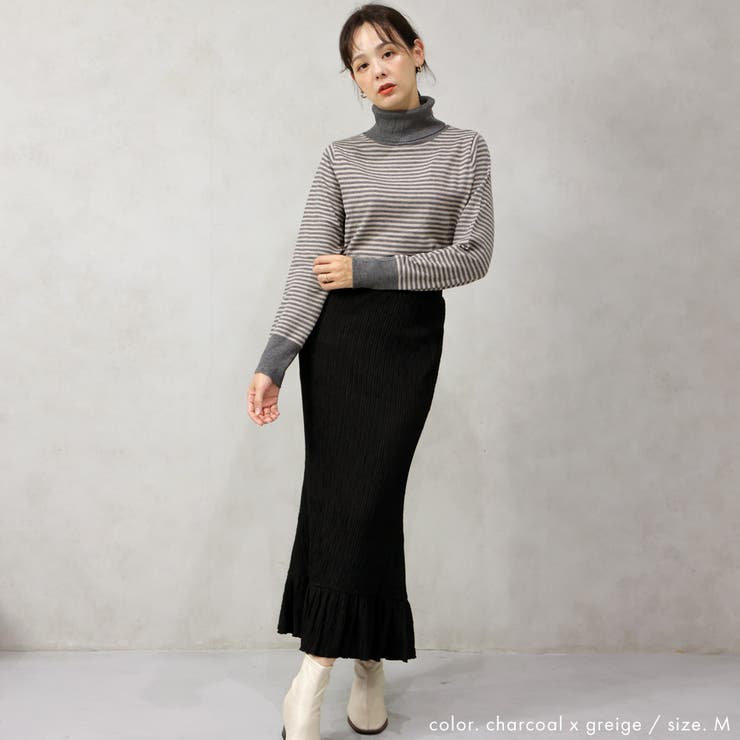 【洗えるニットシリーズ】もちもちニット ボーダータートルネックニット | FashionBerry | 詳細画像8 