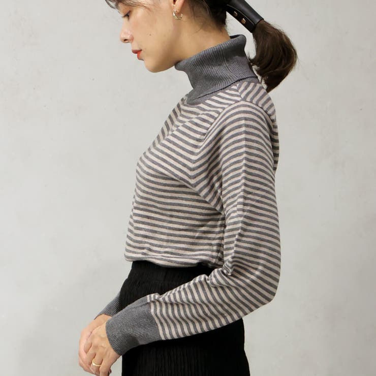 【洗えるニットシリーズ】もちもちニット ボーダータートルネックニット | FashionBerry | 詳細画像9 