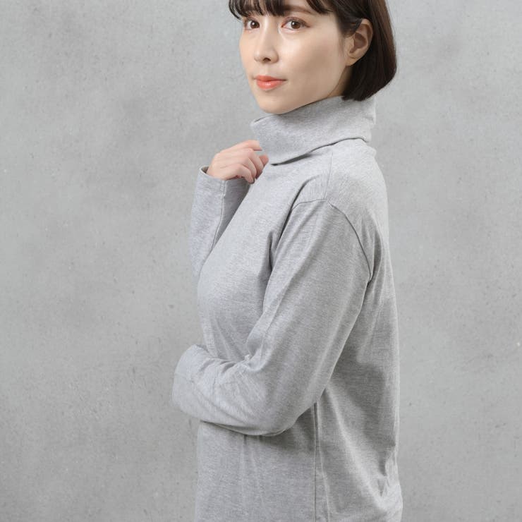 コットン100％フライス素材無地タートルネック長袖Tシャツ | FashionBerry | 詳細画像12 