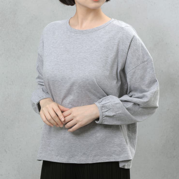 グレー | ボリューム袖 無地 カットソー | FashionBerry