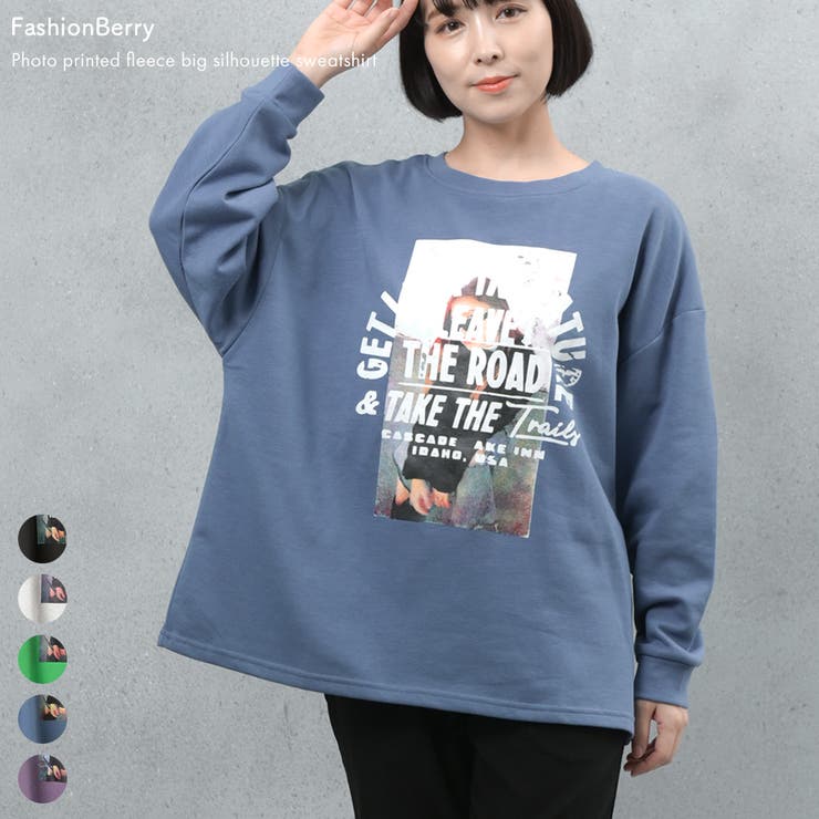 フォトプリント 裏起毛 ビッグシルエットスウェット | FashionBerry | 詳細画像1 