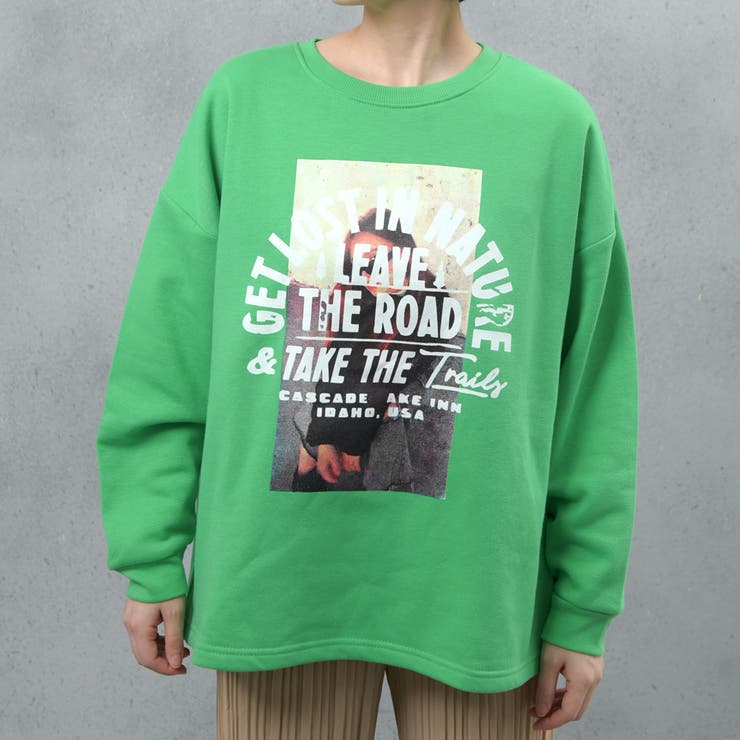 グリーン | フォトプリント 裏起毛 ビッグシルエットスウェット | FashionBerry