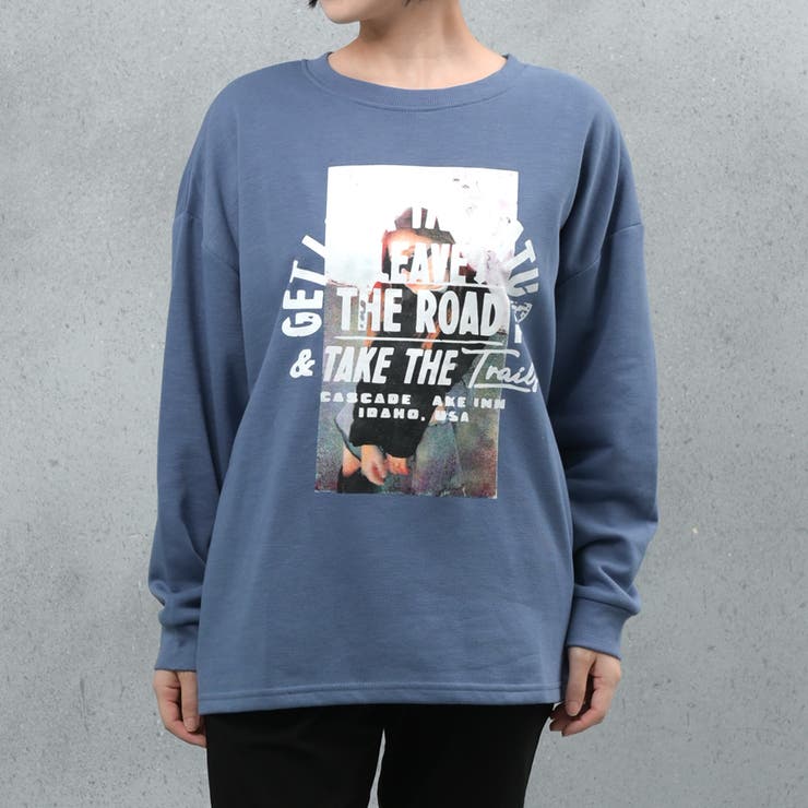 ブルー | フォトプリント 裏起毛 ビッグシルエットスウェット | FashionBerry