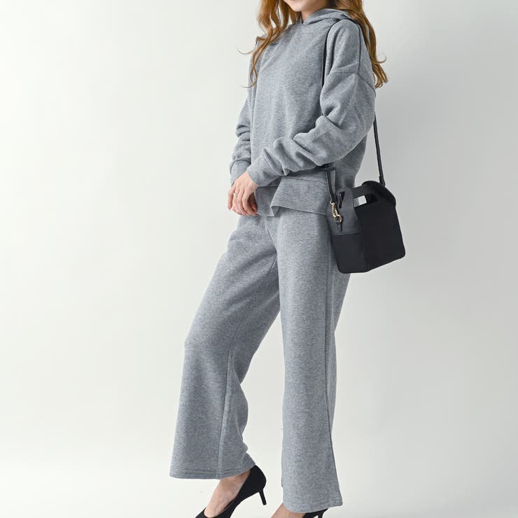 裏起毛 ワイドパンツパーカー上下セットアップ[品番