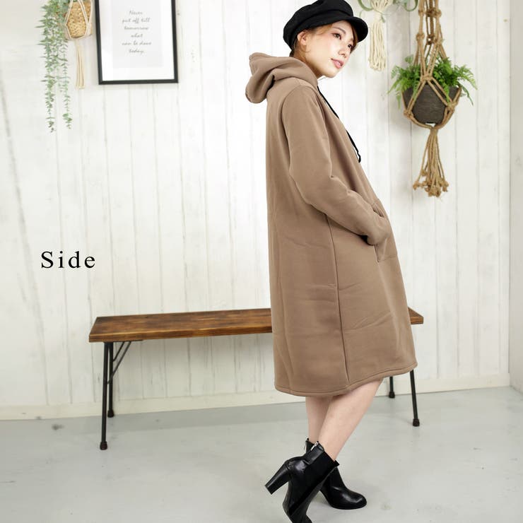 温かな裏起毛パーカーワンピース 大きいサイズ 部屋着 | FashionBerry | 詳細画像3 