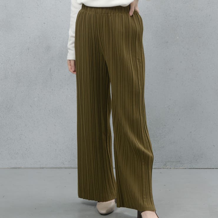 D カーキ | カットプリーツパンツ | FashionBerry