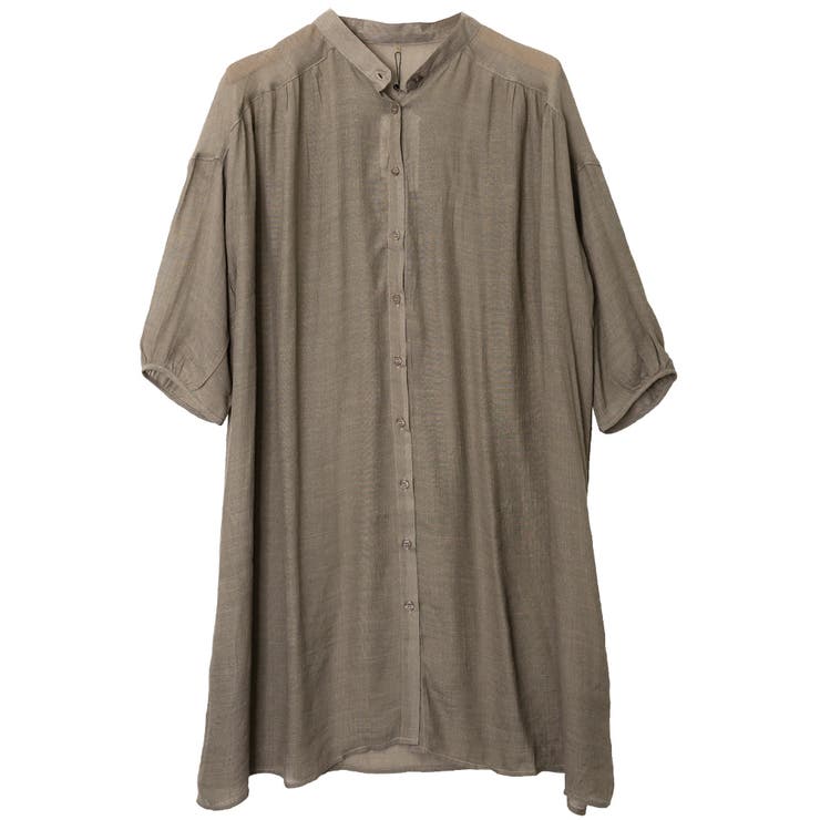 モカ | ギャザーシャツワンピース | FashionBerry