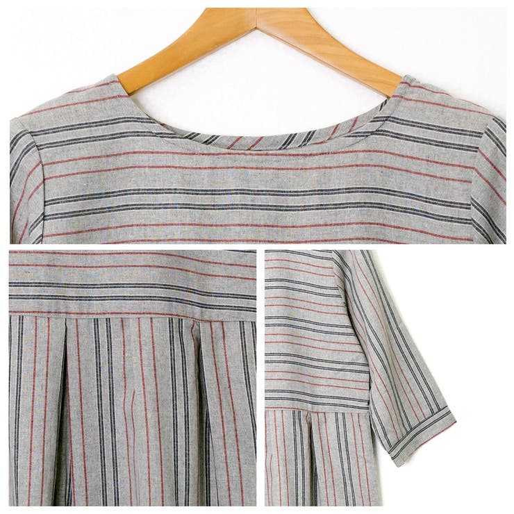 ストライプ柄切り替えタックフレアAラインワンピース | FashionBerry | 詳細画像17 