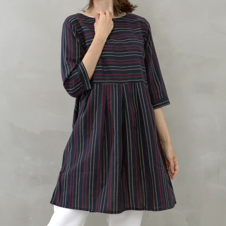 ストライプ柄切り替えタックフレアAラインワンピース | FashionBerry | 詳細画像22 