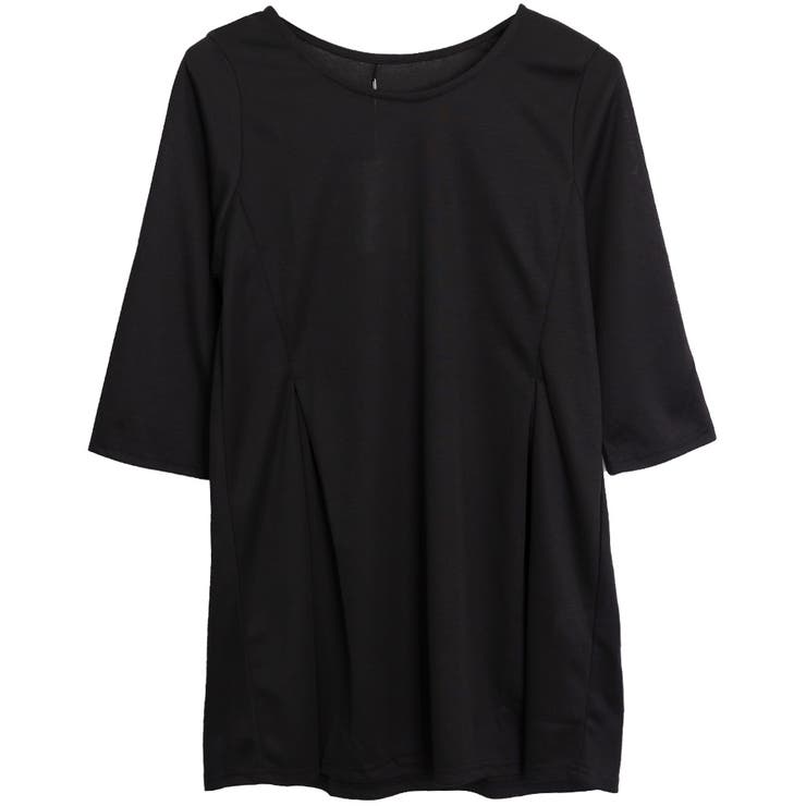 ブラック | タックフレアAラインチュニックワンピース | FashionBerry