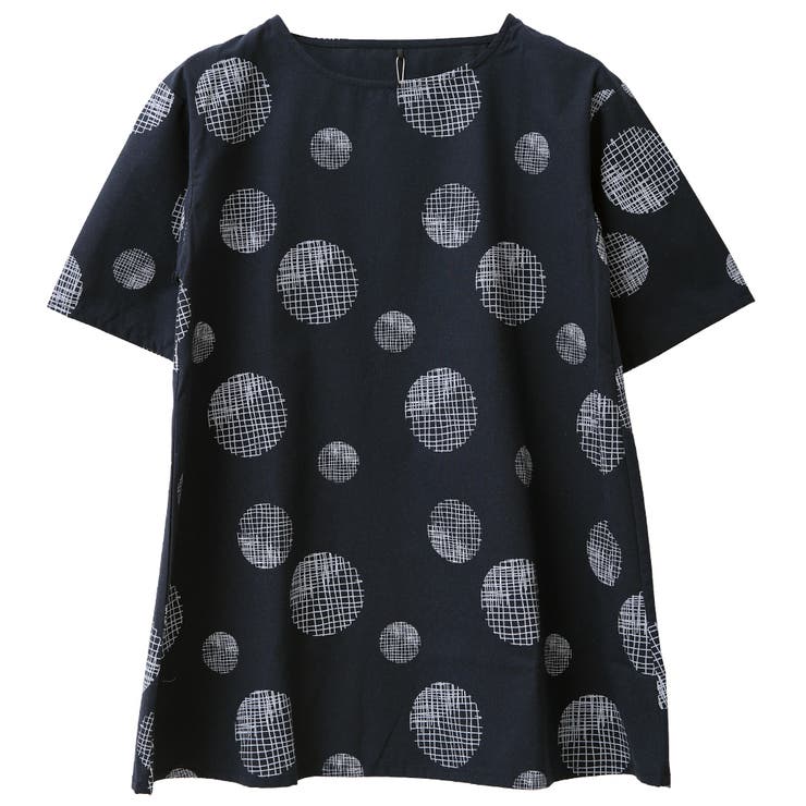 かすれドット柄 Aラインチュニックワンピース[品番：FNBW0000395