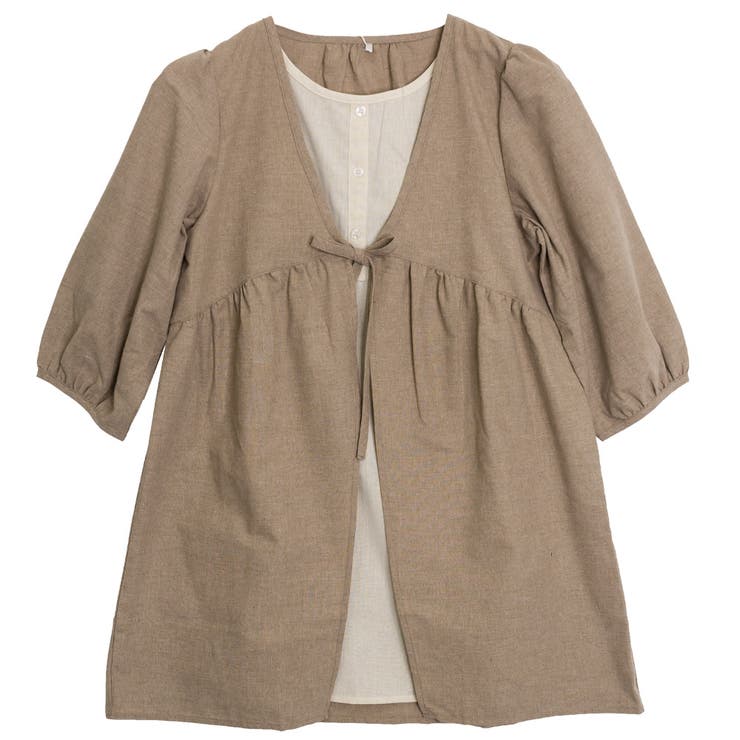 モカ | フェイクアンサンブル スモックチュニック レディース トップス | FashionBerry