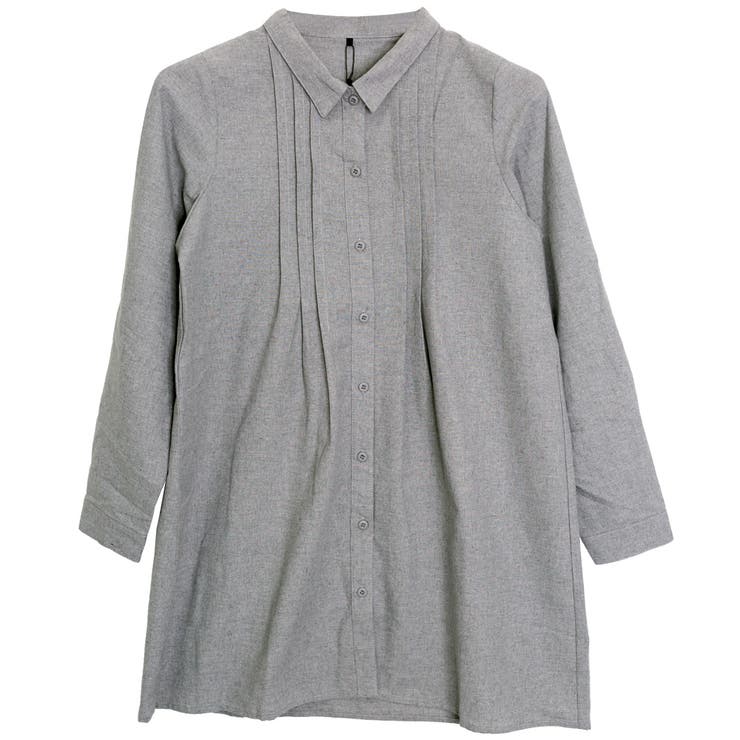 グレー | フロントピンタックシャツチュニック | FashionBerry