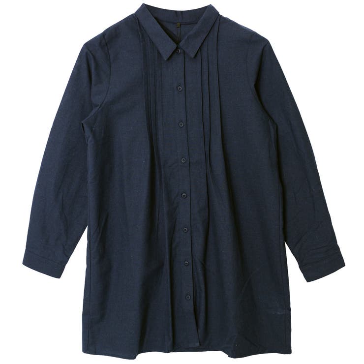 ネイビー　 | フロントピンタックシャツチュニック | FashionBerry