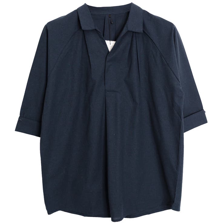 ネイビー | スキッパーシャツチュニック  | FashionBerry